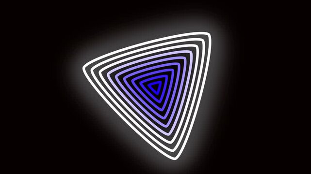 Blue neon triangular tunnel with glowing concentric motion on dark background.