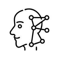 Face illustration with nodes and connections, representing technology and innovation, showcasing the concept of artificial intelligence and human interaction in a modern design