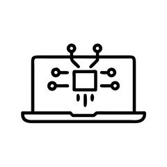 Laptop with AI connections illustrated, showcasing digital technology and innovation, representing modern computing and artificial intelligence concepts with copy space