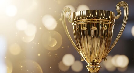 Golden trophy award with sparkling bokeh for achievement and excellence celebrations