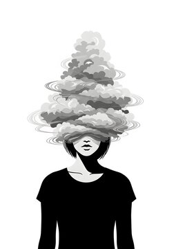 Surreal vision of cloudy thoughts in monochrome art &mdash; conceptual design for creative projects