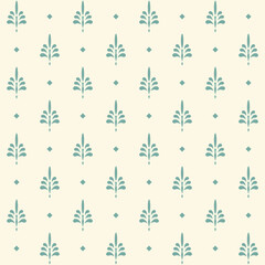 Vector simple seamless pattern with stylized floral motifs in teal on a beige background editable. suitable for wallpaper, fabric, packaging, or digital backgrounds