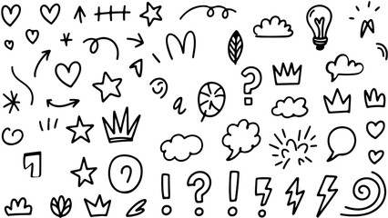 Seamless pattern design with cartoon skulls and cats, a vector set of hand drawn food icons and symbols