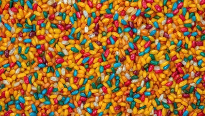 Fototapeta premium Festival of colors celebration with vibrant multicolored rice grains for holi party decor and indian cultural festivities