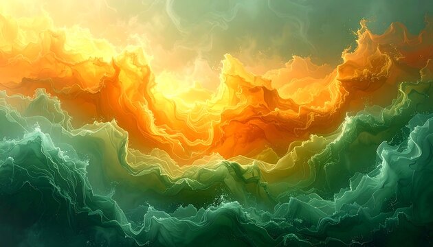 Ethereal golden light bursts through smoky green clouds, creating an abstract and mesmerizing visual - Powered by Adobe