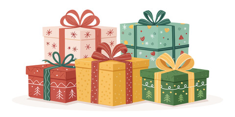 Vector illustration of christmas  illustration of a stack of christmas presents with bows and ribbons