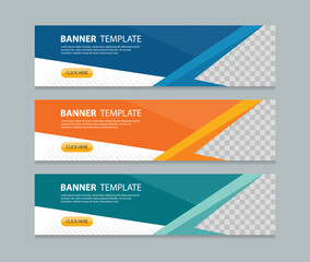 Set  horizontal web banner design background template. three color  style. Suitable for web and social media ads. Vector illustration file with Space to add pictures.