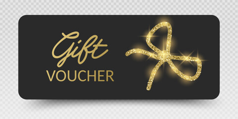 Gift voucher template with glitter gold luxury elements. Vector illustration. Design for invitation