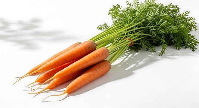 Fresh Organic Carrots With Green Tops Isolated On White Background For Healthy Eating And Cooking