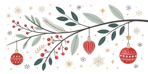 Vector illustration of christmas  illustration of christmas ornaments hanging from a decorative branch