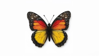 Fototapeta premium Vibrant butterfly wings displayed in festival of colors theme, red yellow orange black pattern, white background