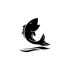 Naklejka premium jumping fish silhouette logo on water waves