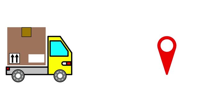 Animated vector delivery truck moving on a line route with alpha transparent background. Ideal for shipping, logistics, and tracking interface.