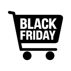 Silhouette of a full shopping cart symbolizing great Black Friday discounts and buying spree