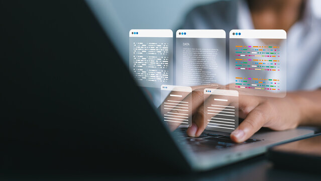 Software Developer Coding Data and Programming Interface on Laptop