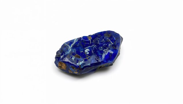 Raw blue opal gemstone with natural veins and mineral inclusions on white background for jewelry and mineral collection concepts