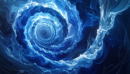 Dreamy swirling tunnel of blue and white, spiraling inward with smoke-like wisps