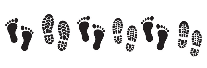 Human Footprints and Shoe Prints Trail Vector Set   Barefoot Steps and Footwear Tracks Silhouette Collection © Vector 4 You