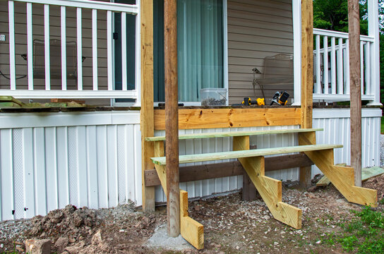 Outdoor step building project in progress