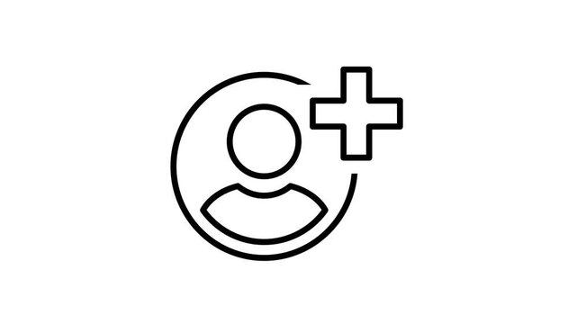 Add user animation icon. Add of profile, account, people, person, human, employee, avatar animated symbol. 4K motion video summing member, membership, human resources, businessman with plus sign