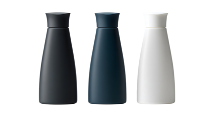 Elegant minimalist bottles in black blue and white colors