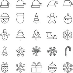 christmas icon set, line art design, vector illustration eps10 graphic