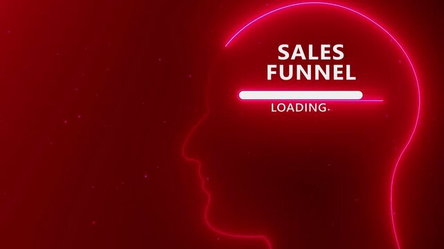 Neon Head Silhouette With Loading Bar Showing SALESFUNEL Text On Red Background sales funnel