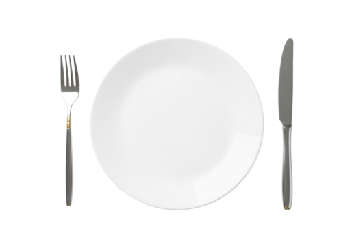 White plate with fork and knife