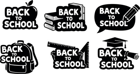 Obraz premium Back to school icons set with books, apple, pencil, backpack, scarf, and graduation cap vector design