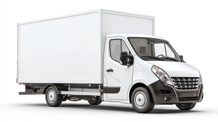 White delivery van isolated on white background, commercial transport vehicle for logistics, courier services, and urban freight transportation