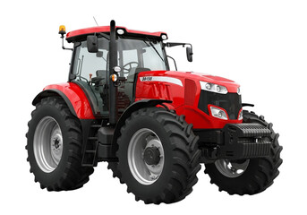 Obraz premium Powerful red agricultural tractor with large tires
