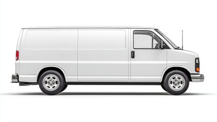 White delivery van isolated on white background, commercial transport vehicle for logistics, courier services, and urban freight transportation