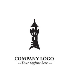 Obraz premium Tower Logo Symbol in Black on the White Background with Simple Modern Architecture Design