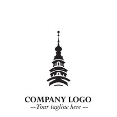 Tower Logo Symbol in Black on the White Background with Simple Modern Architecture Design