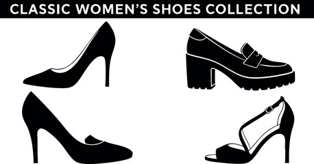 Obraz premium Classic womens shoes collection featuring elegant high heels and chunky heeled loafers stylish footwear designs