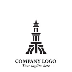 Tower Logo Symbol in Black on the White Background with Simple Modern Architecture Design