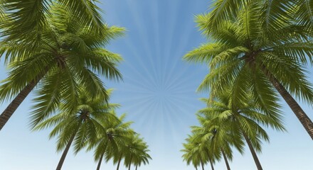 Tall Palm Trees Reach Towards a Bright Blue Sunny Sky