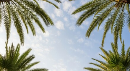 Vibrant Green Palm Leaves Against a Clear Blue Sky