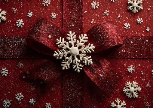 Merry Christmas red wrapping paper background with snowflakes