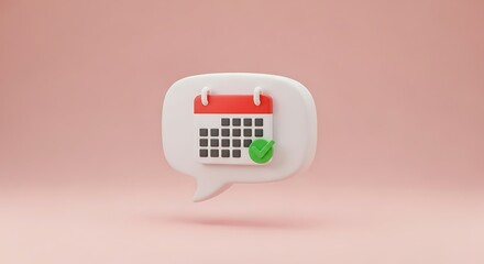 3D rendering of a confirmed appointment notification icon on a pink background, symbolizing efficient scheduling and successful planning