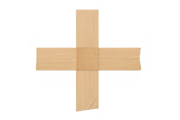 Masking tape cross creating a plus sign on transparent background, forming a handmade adhesive sticker or element