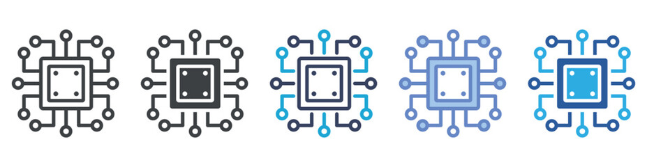 Processor Chip icon set multiple style collection