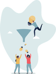 Idea funnel, brainstorm to get solution or final idea, creativity, innovation or imagination to create inspiring solution concept.life and employment of people.