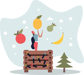 New Year's sale of fresh fruits. Supermarket concept.