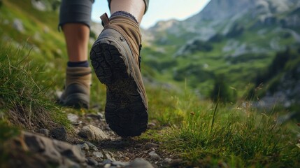 Hiking boots on mountain trail