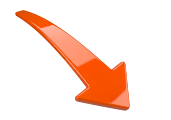 Glossy orange arrow pointing downwards, indicating a decline or negative trend