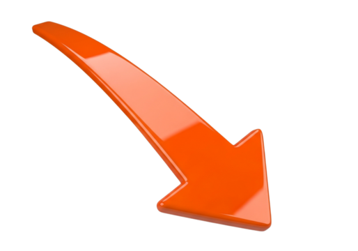 Glossy orange arrow pointing downwards, indicating a decline or negative trend
