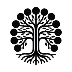 Stylized black and white tree of life symbol
