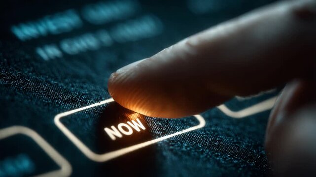 Close-up of Finger Pressing Button on Dark Panel