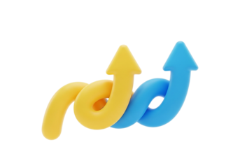 Two intertwined arrows, one yellow and one blue, symbolizing growth, progress, and collaboration